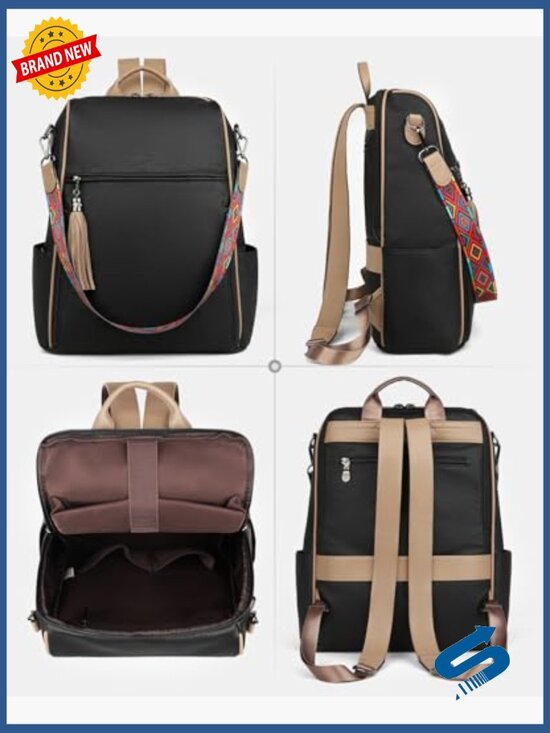 Vegan Leather Laptop Backpack for Women, 15.6 inch Convertible Travel Work Bag main image 6
